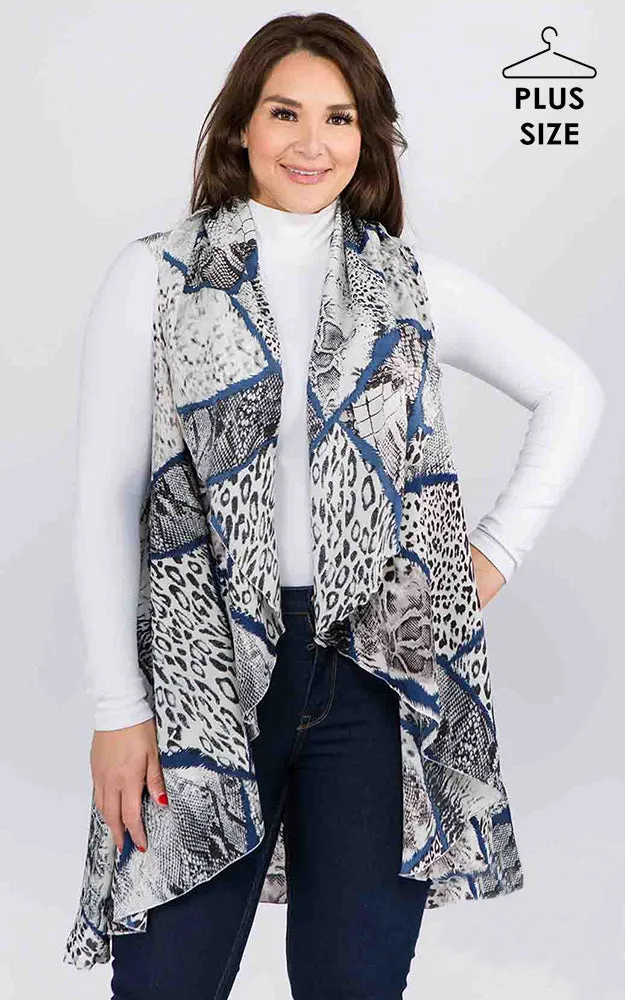 PN96B6P Plus Size Animal Pattern Long Vest