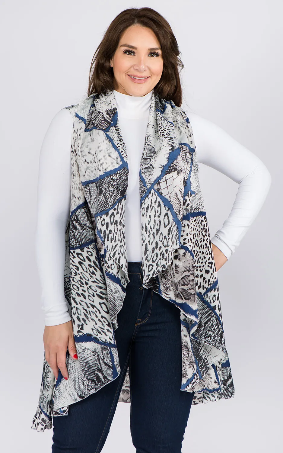 PN96B6P Plus Size Animal Pattern Long Vest