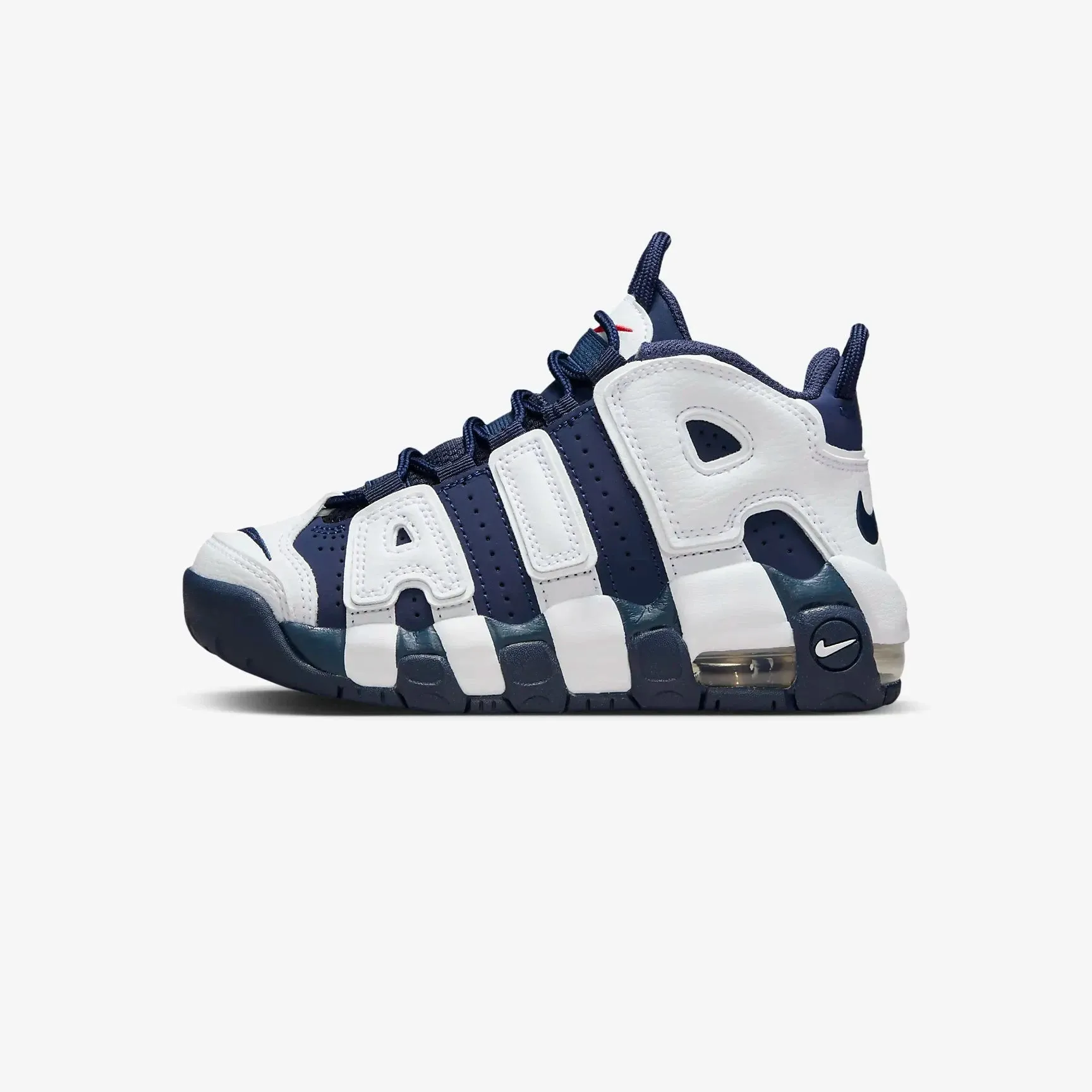 Preschool Nike Air More Uptempo - WHITE/MIDNIGHT NAVY-METALLIC GOLD