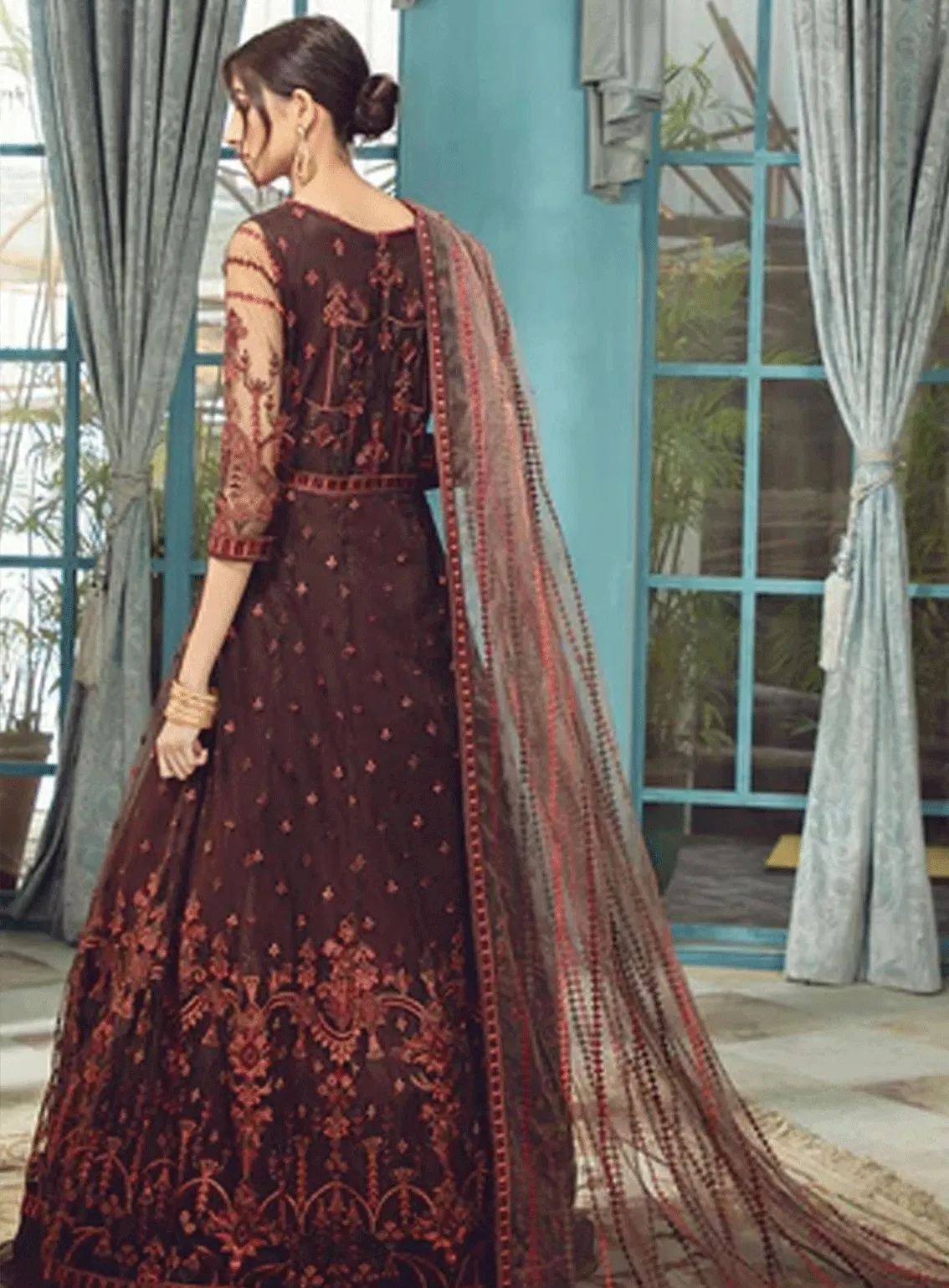 Rangrez By Zarif Embroidered Net Unstitched 3 Piece Suit - ZR-03 CARMEL