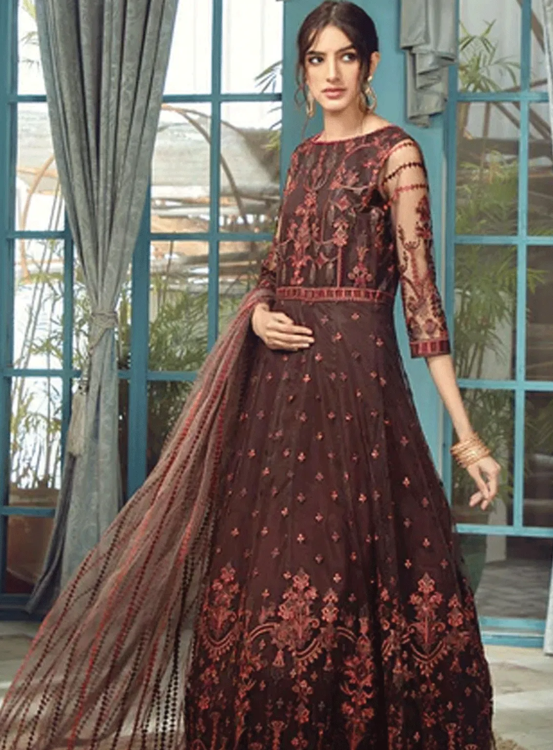 Rangrez By Zarif Embroidered Net Unstitched 3 Piece Suit - ZR-03 CARMEL