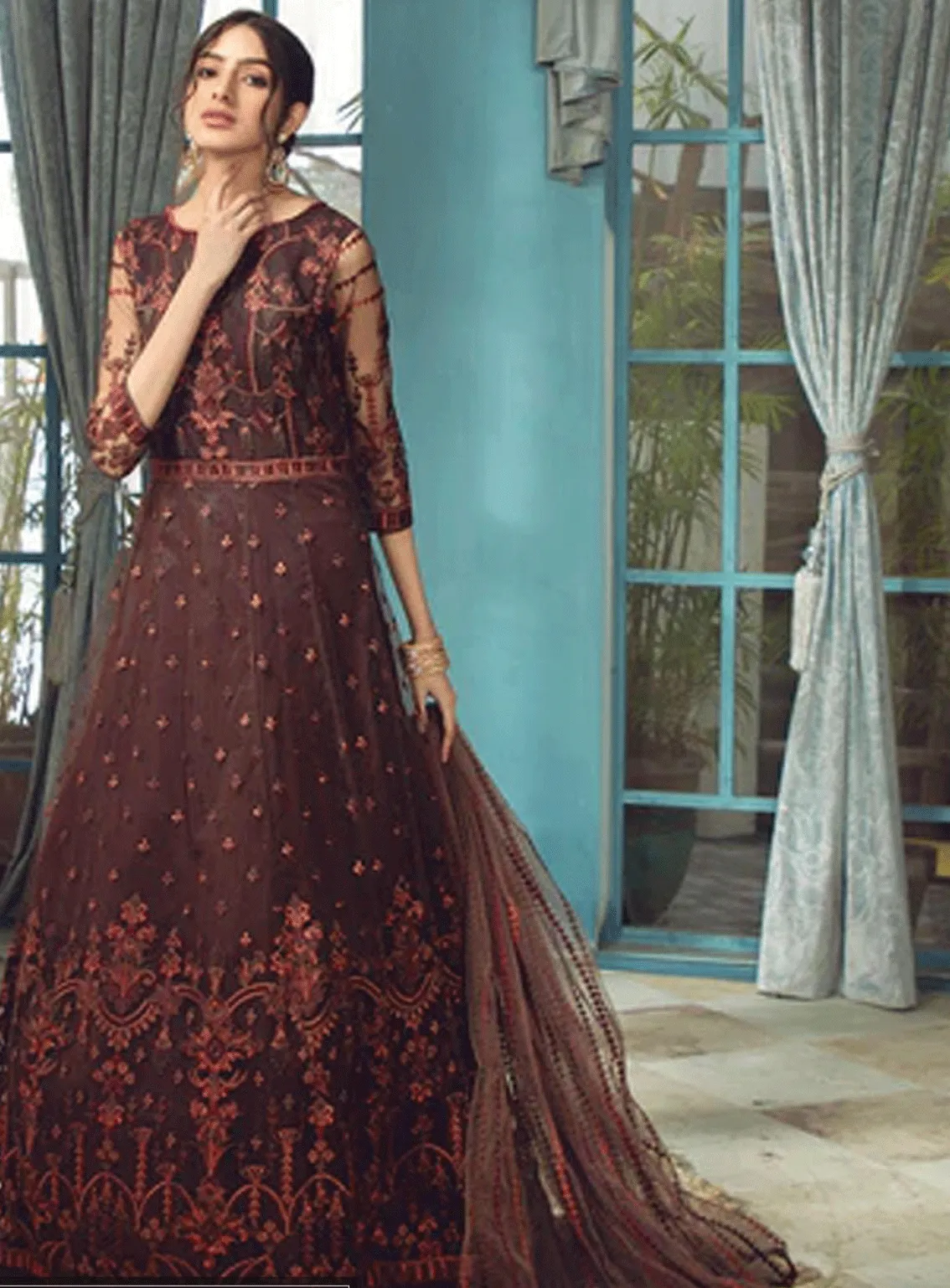 Rangrez By Zarif Embroidered Net Unstitched 3 Piece Suit - ZR-03 CARMEL