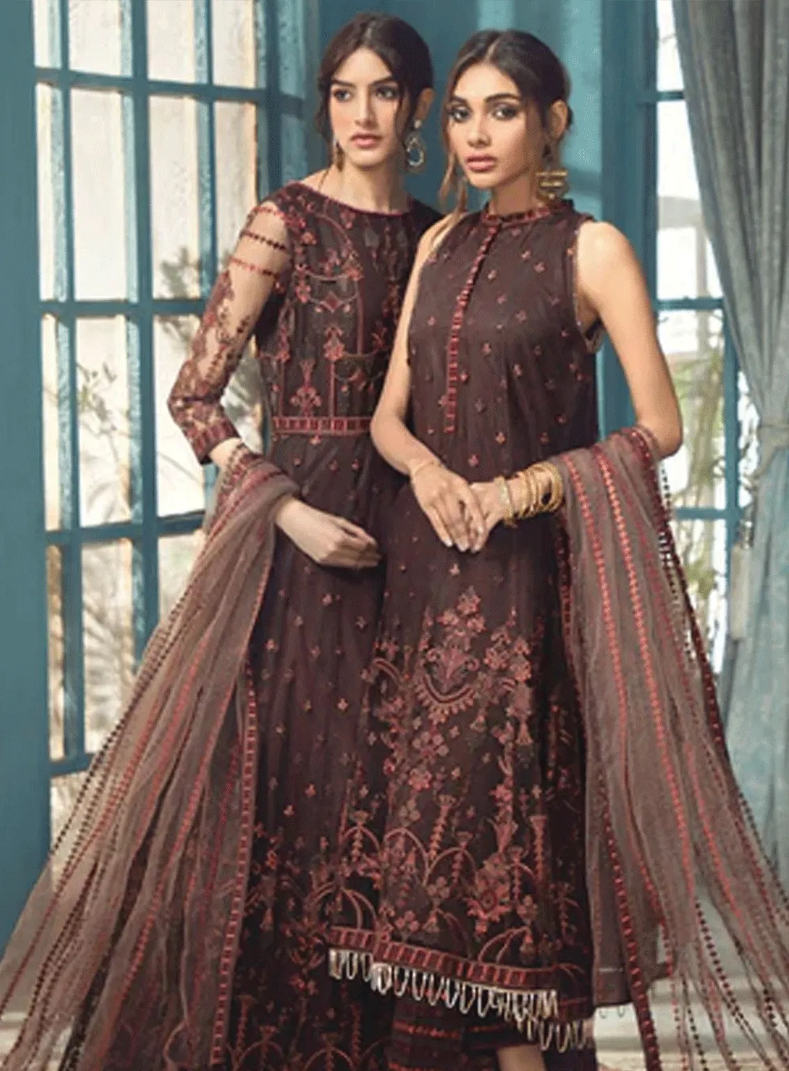 Rangrez By Zarif Embroidered Net Unstitched 3 Piece Suit - ZR-03 CARMEL