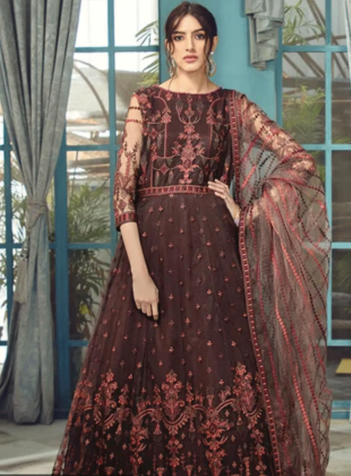 Rangrez By Zarif Embroidered Net Unstitched 3 Piece Suit - ZR-03 CARMEL