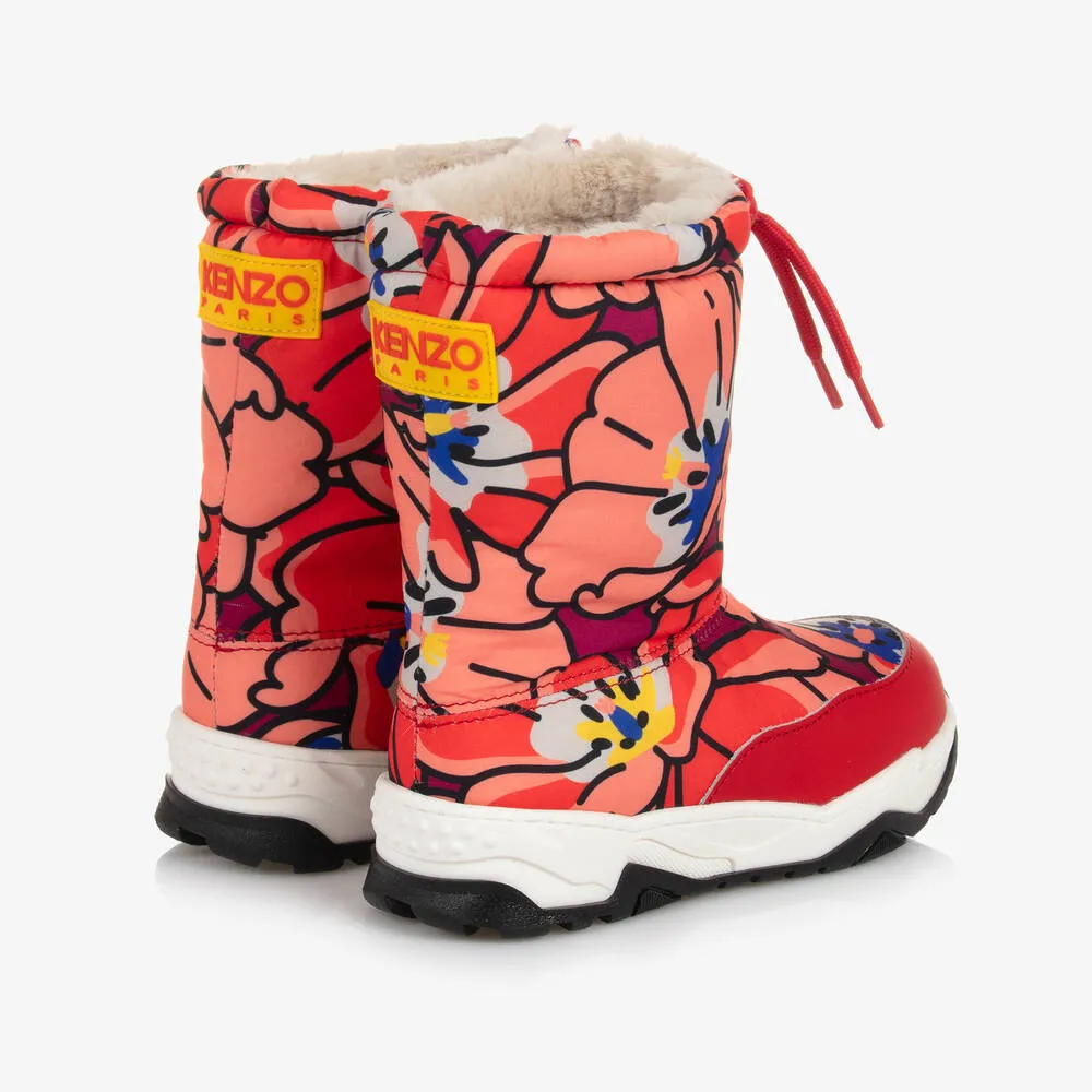 Red Floral Snow Boots