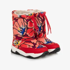 Red Floral Snow Boots