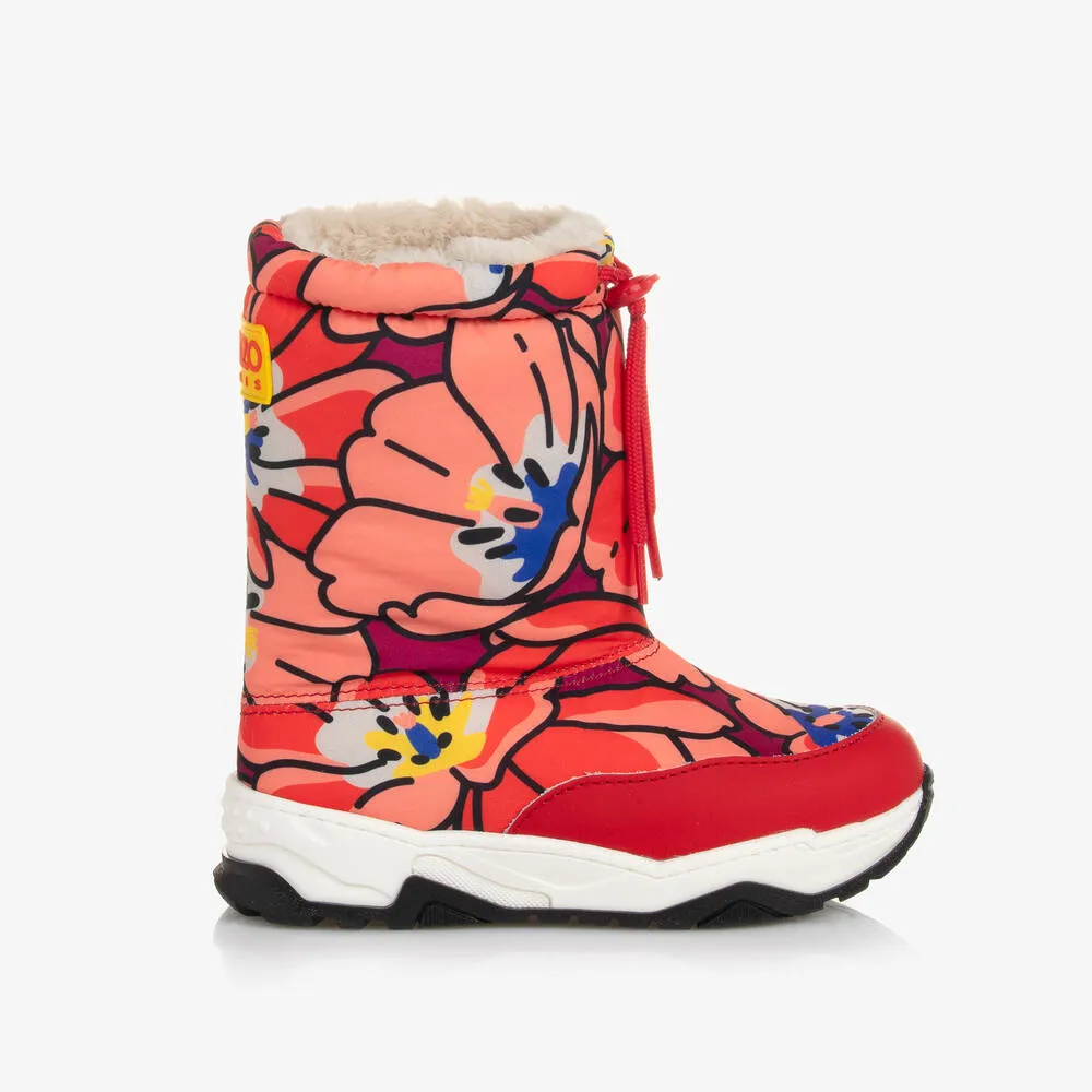 Red Floral Snow Boots