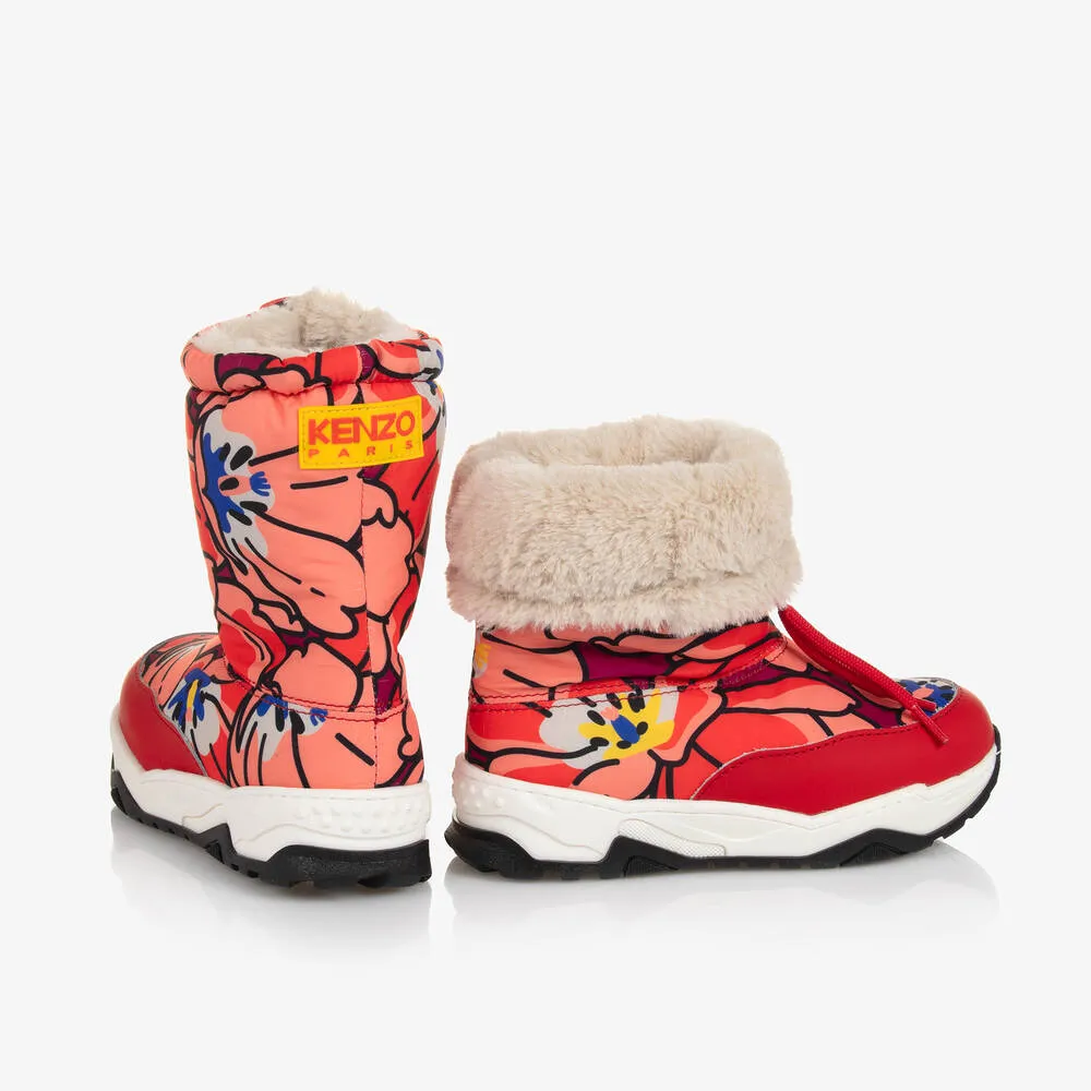 Red Floral Snow Boots