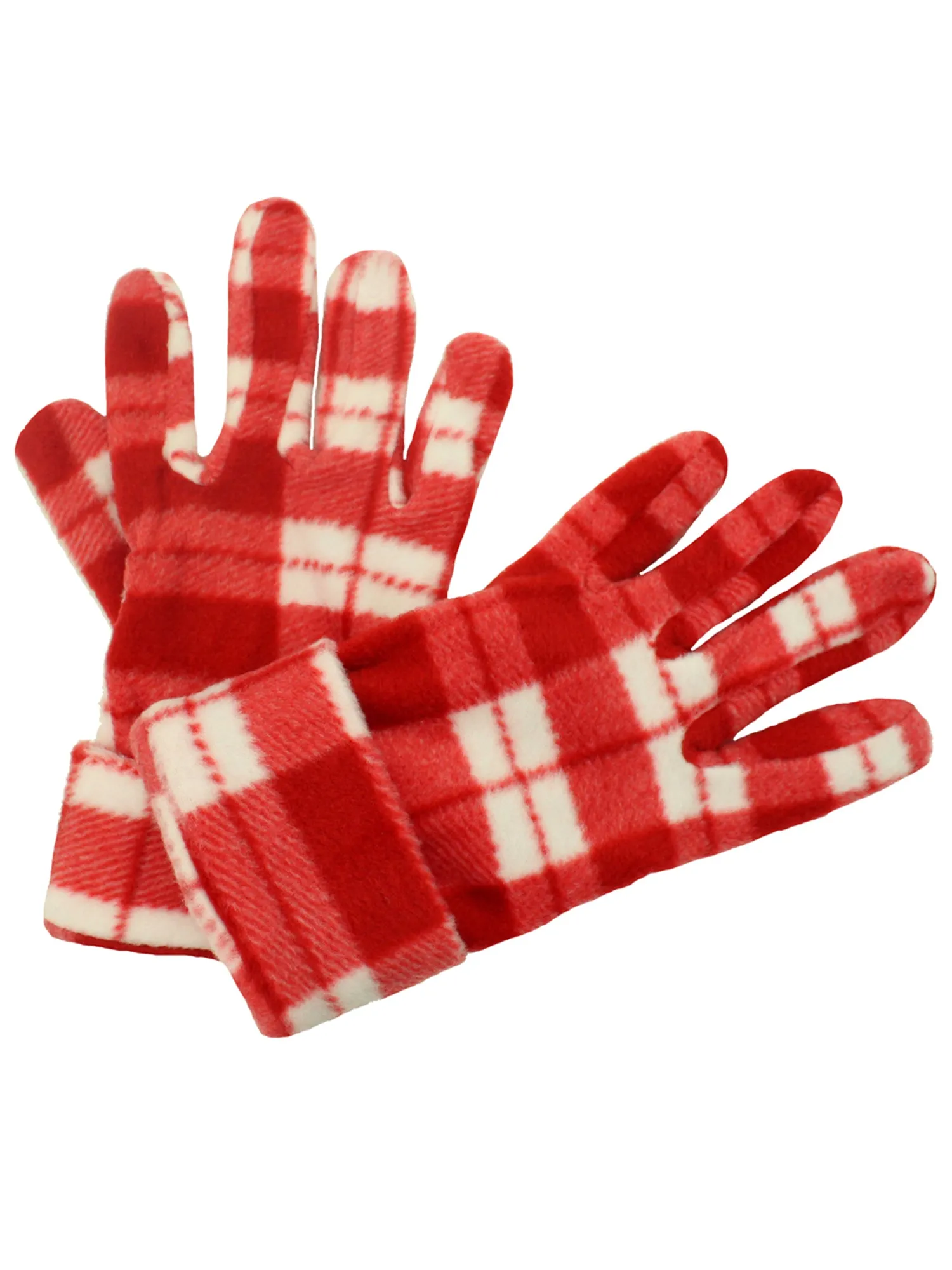 Red Plaid Fleece 3 Piece Hat Scarf & Glove Matching Set