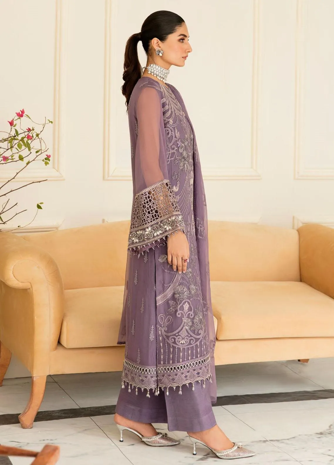 Safeera By Flossie Embroidered Chiffon Unstitched 3 Piece Suit - 04 PERIWINKLE