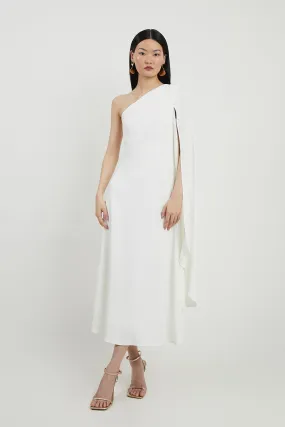 Satin Back Crepe One Shoulder Drape Sleeve Maxi Dress | Karen Millen