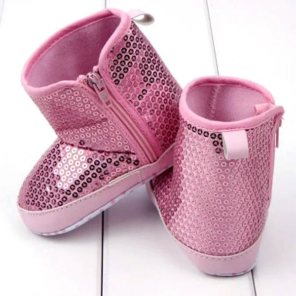 Sequin Baby Girl High Boots Soft Sole Anti Slip Warm Toddler Girls Shoes First Walkers SM6