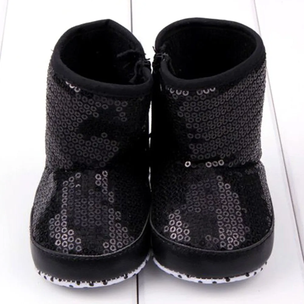 Sequin Baby Girl High Boots Soft Sole Anti Slip Warm Toddler Girls Shoes First Walkers SM6