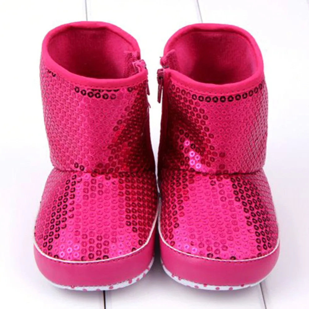 Sequin Baby Girl High Boots Soft Sole Anti Slip Warm Toddler Girls Shoes First Walkers SM6