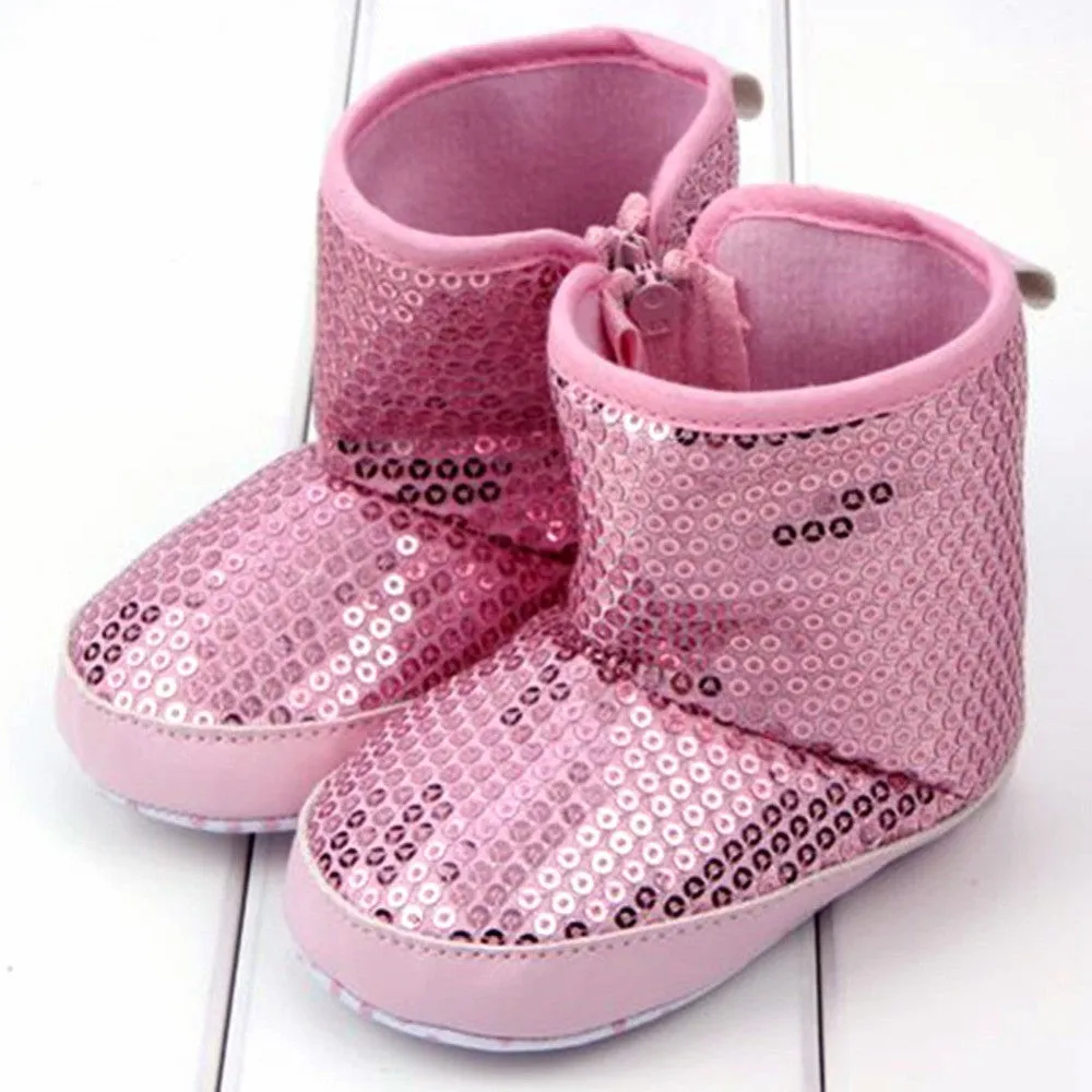 Sequin Baby Girl High Boots Soft Sole Anti Slip Warm Toddler Girls Shoes First Walkers SM6