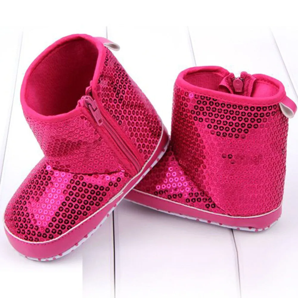 Sequin Baby Girl High Boots Soft Sole Anti Slip Warm Toddler Girls Shoes First Walkers SM6