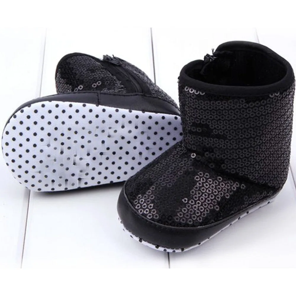 Sequin Baby Girl High Boots Soft Sole Anti Slip Warm Toddler Girls Shoes First Walkers SM6