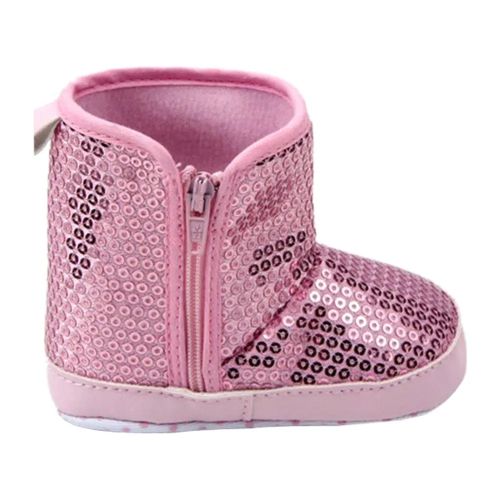 Sequin Baby Girl High Boots Soft Sole Anti Slip Warm Toddler Girls Shoes First Walkers SM6