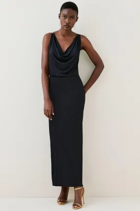 Slinky Cowl Neck Diamante Jersey Maxi Dress | Karen Millen