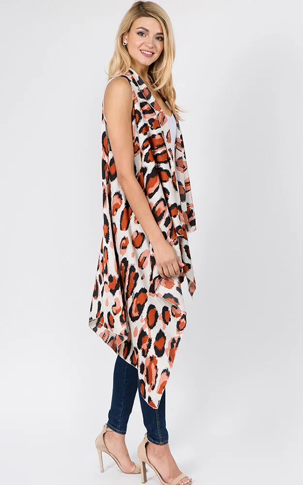 SN1C17 Animal Printed Scarf Long Vest