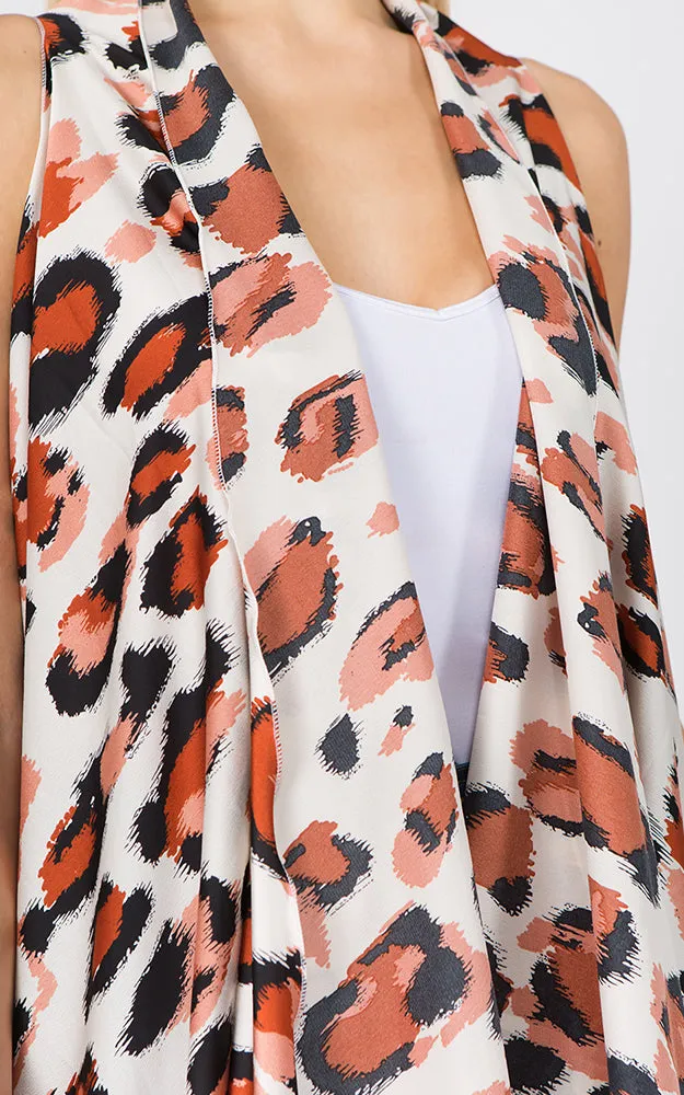 SN1C17 Animal Printed Scarf Long Vest