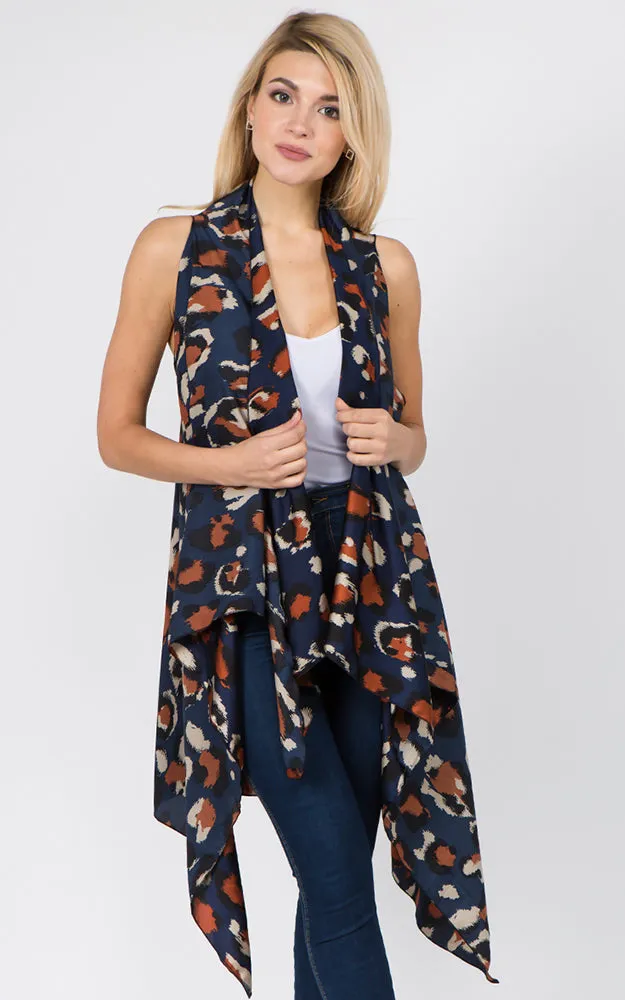 SN1C17 Animal Printed Scarf Long Vest