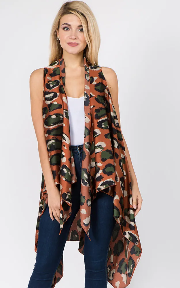 SN1C17 Animal Printed Scarf Long Vest