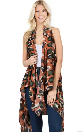 SN1C17 Animal Printed Scarf Long Vest