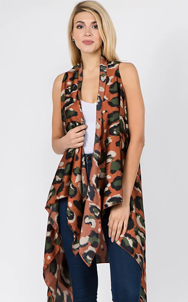 SN1C17 Animal Printed Scarf Long Vest