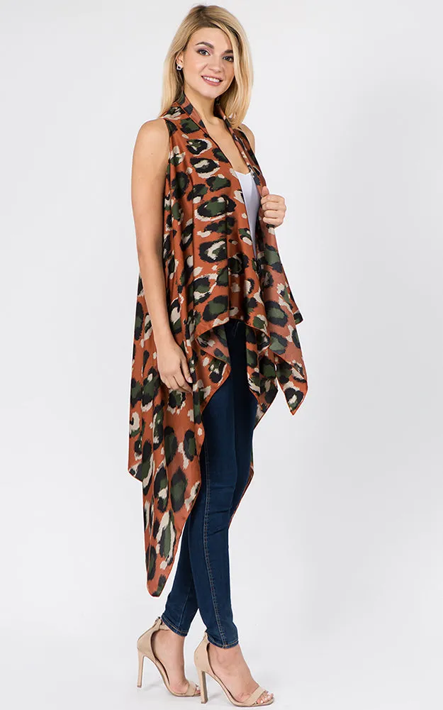 SN1C17 Animal Printed Scarf Long Vest