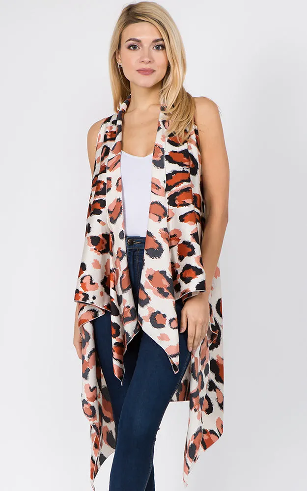 SN1C17 Animal Printed Scarf Long Vest