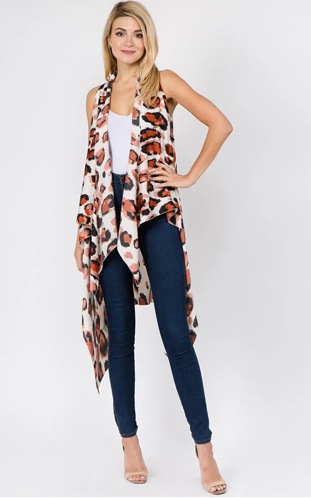 SN1C17 Animal Printed Scarf Long Vest