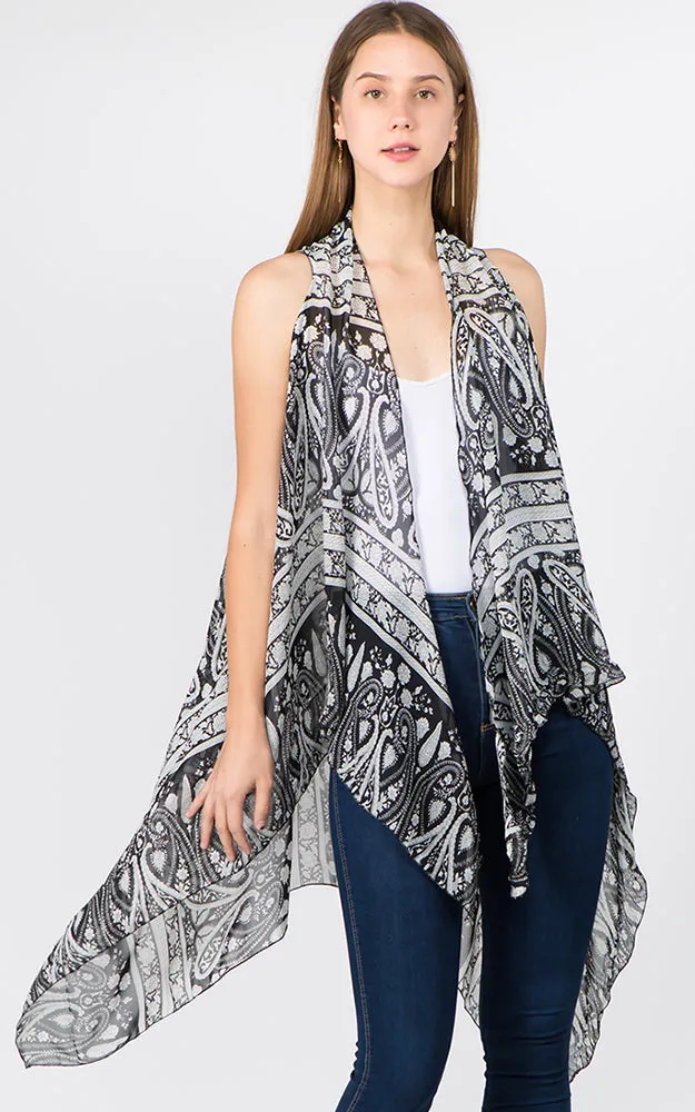 SN1C23 Paisley Printed Scarf Long Vest