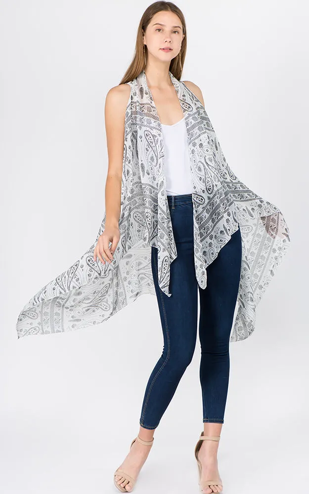 SN1C23 Paisley Printed Scarf Long Vest