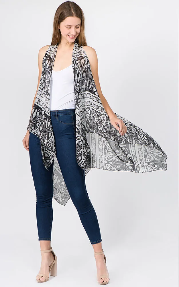 SN1C23 Paisley Printed Scarf Long Vest