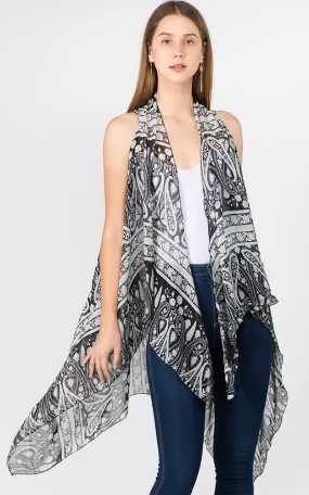 SN1C23 Paisley Printed Scarf Long Vest