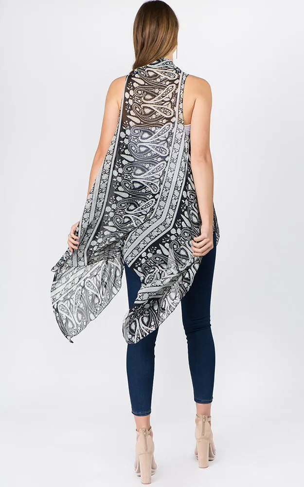 SN1C23 Paisley Printed Scarf Long Vest