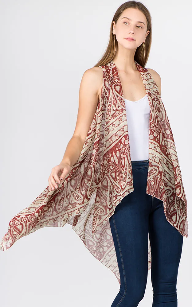 SN1C23 Paisley Printed Scarf Long Vest