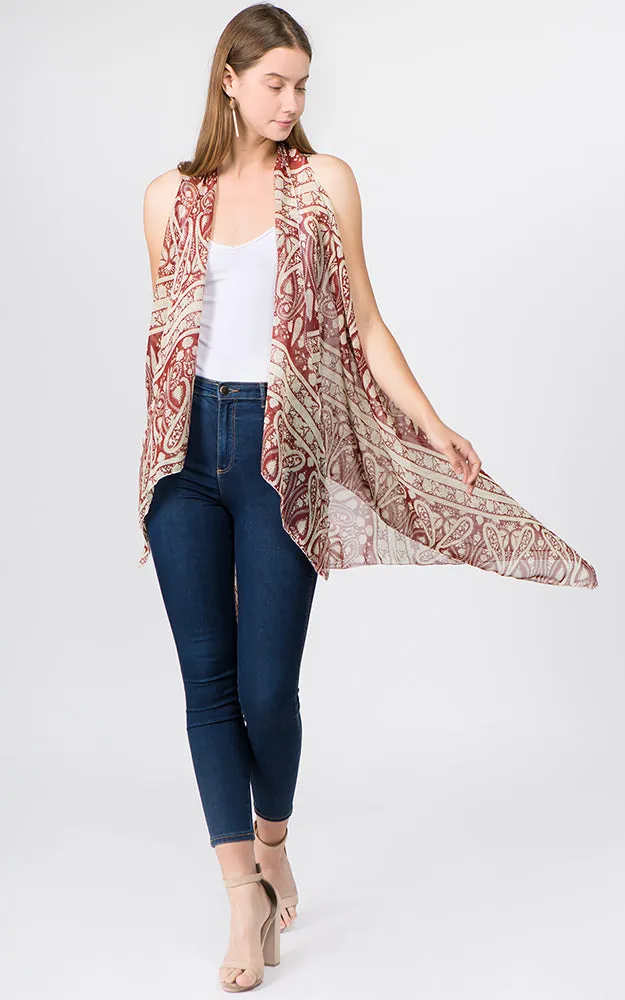 SN1C23 Paisley Printed Scarf Long Vest