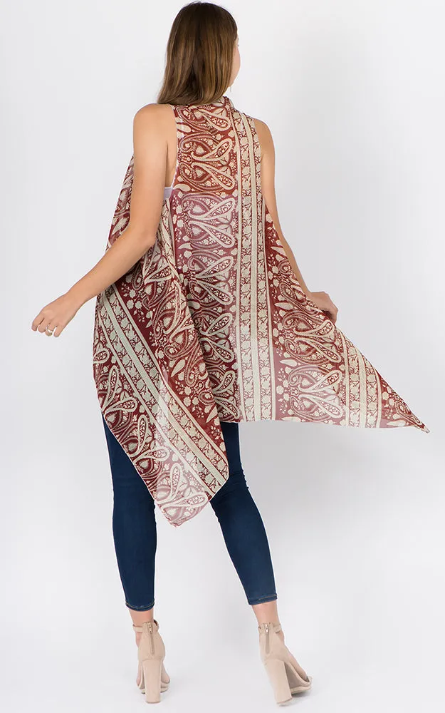 SN1C23 Paisley Printed Scarf Long Vest