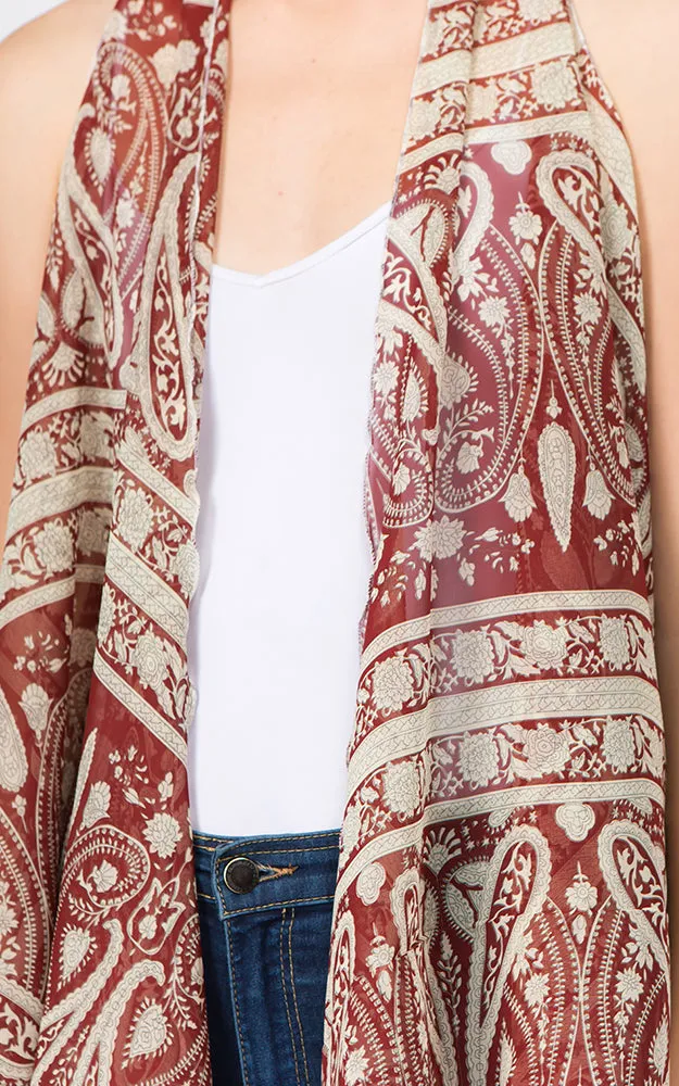 SN1C23 Paisley Printed Scarf Long Vest