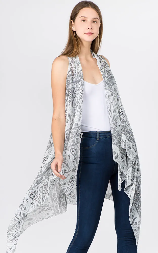 SN1C23 Paisley Printed Scarf Long Vest