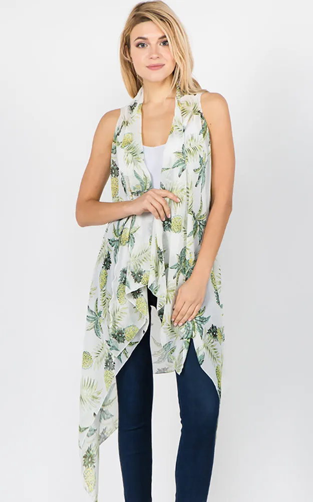 SN1C38 Pineapple Printed Scarf Long Vest