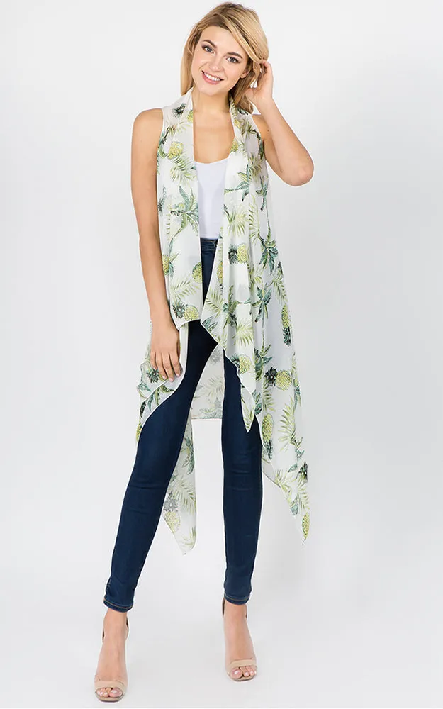 SN1C38 Pineapple Printed Scarf Long Vest