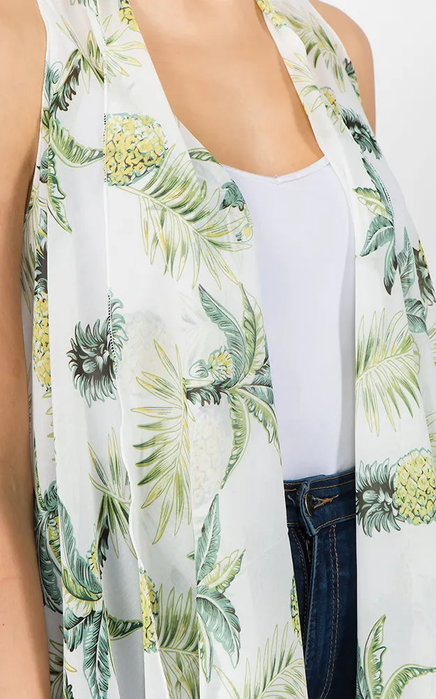 SN1C38 Pineapple Printed Scarf Long Vest