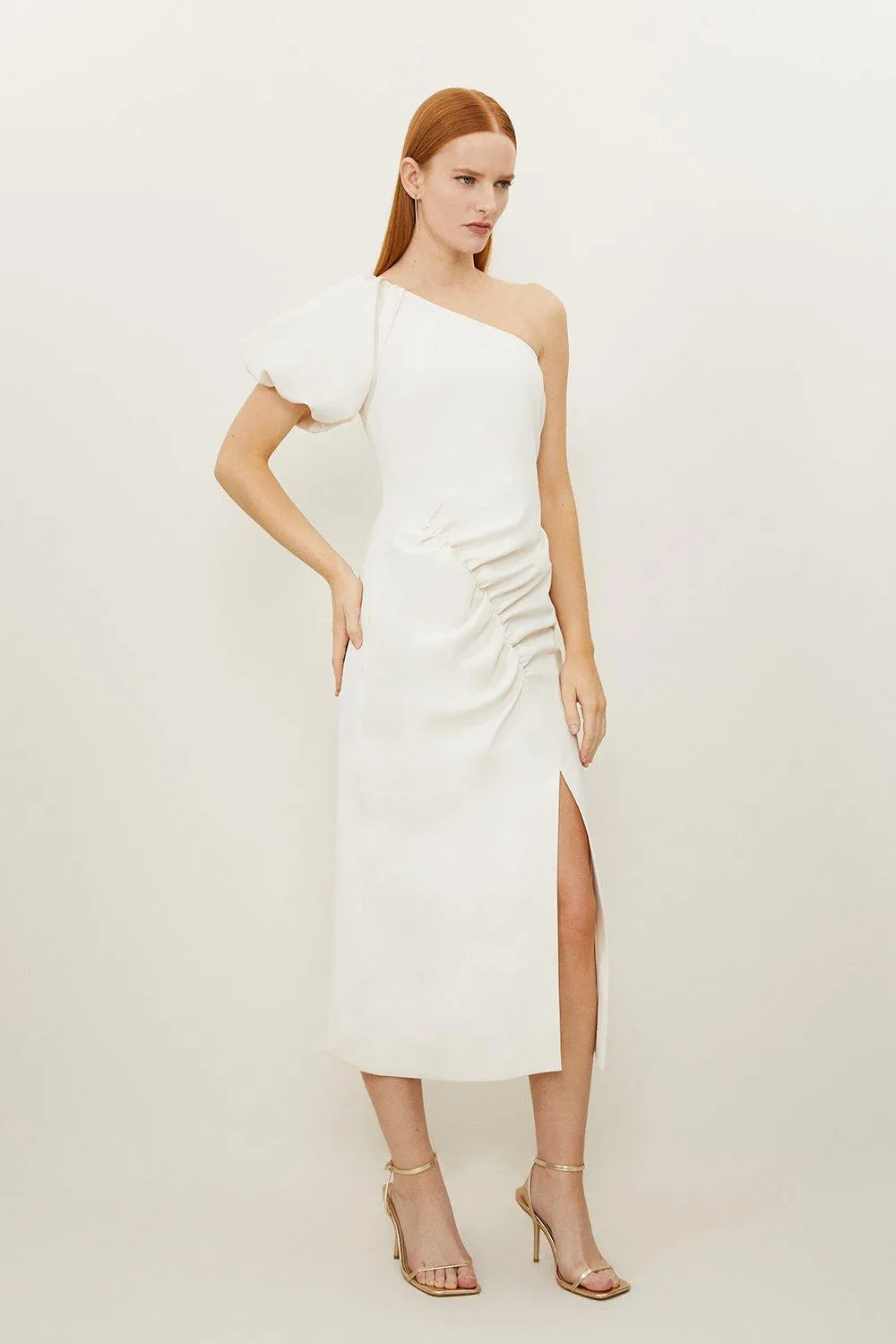 Soft Tailored One Shoulder Ruched Midaxi Dress | Karen Millen