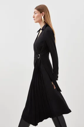 Soft Tailored Pleat Detail Belted Shirt Dress | Karen Millen