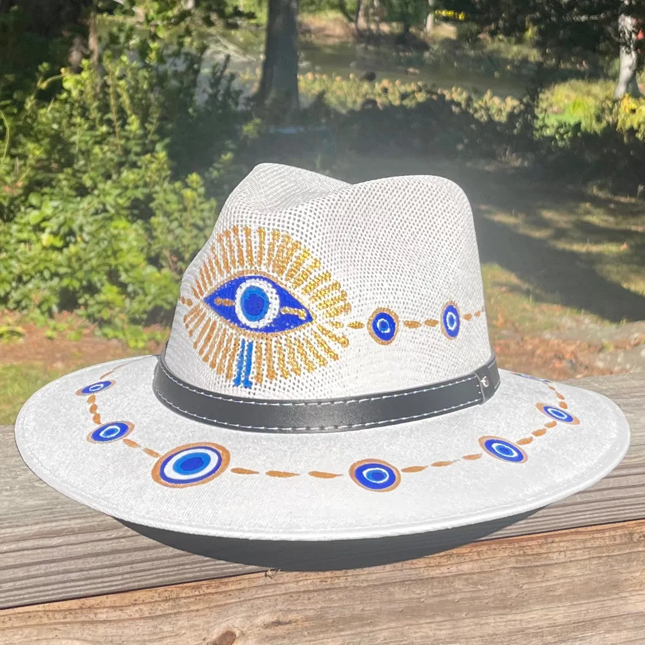 Sombrero White & Blue/ Gold Evil Eye