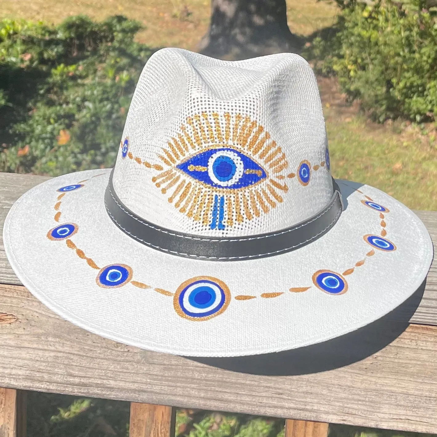 Sombrero White & Blue/ Gold Evil Eye