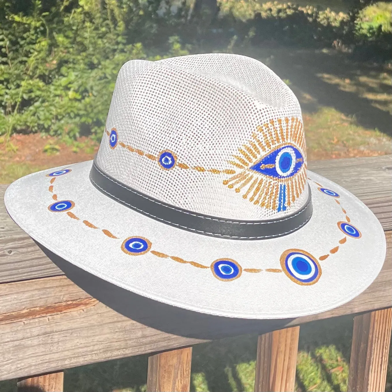 Sombrero White & Blue/ Gold Evil Eye